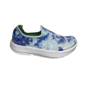 OOFOS OOmg eeZee Purple Blue Tie Dye Slip On Shoe Women Sz 8/39 Comfort Stretch